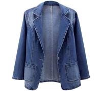 Jeansblazer Damen Lang, Übergangsjacke Damen Elegant, Jeansmantel Große Größen Blazer Slim Fit Denim-Jacke Vintage Bikerjacke Revers Streetwear Jacke Locker Damenjacken Jeans-Blazer Jeanshemd