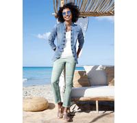 Jeansblazer HEINE "Jeans-Blazer", Damen, Gr. 42, blau (blau, bleached), 95% Baumwolle, 3% Polyester, 2% Elasthan, Blazer (25574022-42) blau, bleached
