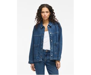 Jeansblazer VILA "VIJAF L/S DENIM JACKET - NOOS", Damen, Gr. 38, blau (medium blau denim detail:244), Denim/Jeans, Obermaterial: 99% Baumwolle, 1% Elasthan, unifarben, regular fit hüftlang, Blazer (62