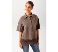 Jeansbluse ANISTON CASUAL, Damen, Gr. 38, braun, Denim/Jeans, Obermaterial: 100% Baumwolle, unifarben, oversize hüftlang, weit, Blusen Jeansbluse, in trendiger Garment-Waschung - NEUE KOLLEKTION (8597
