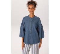 Jeansbluse ANISTON CASUAL, Damen, Gr. 42, blau (dunkelblau), Denim/Jeans, Obermaterial: 100% Baumwolle, Abriebeffekte, oversize hüftbedeckend, Rundhals, weit, Blusen Jeansbluse, mit 3/4-langen Arm in
