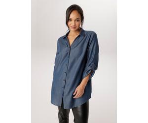 Jeansbluse ANISTON PLUS, Damen, Gr. 50, blau, Web, Obermaterial: 100% Lyocell, unifarben, figurumspielend Po-bedeckend, Krempelärmel, Blusen Jeansbluse, aus weicher Lyocell Qualität - NEUE KOLLEKTION 