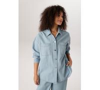 Jeansbluse ANISTON PLUS, Damen, Gr. 50, bleached, Web, Obermaterial: 100% Baumwolle, unifarben, oversize Po-bedeckend, mit Druckknopf, Blusen Jeansbluse, großzügig geschnitten - NEUE KOLLEKTION (17046