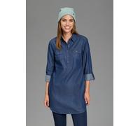 Jeansbluse ARIZONA "Krempelärmel mit Riegel", Damen, Gr. 40, blau (dunkelblau), Web, Obermaterial: 100% Baumwolle, Basic, figurumspielend lang, Krempelärmel, Blusen Jeansbluse, im Tunikastil (44047436