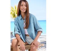 Jeansbluse BUFFALO, Damen, Gr. 42, blau, Denim/Jeans, Obermaterial: 100% Baumwolle, washed, figurumspielend taillenbedeckt, 1-Knopf-Manschette, Blusen Jeansbluse, mit Brusttasche, Hemdbluse, Denim, ca