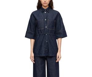 Jeansbluse COMMA, Damen, Gr. 44, blau, Denim/Jeans, Obermaterial: 100% Baumwolle, unifarben, regular fit Po-bedeckend, Blusen Jeansbluse, mit Bindegürtel (81699418-44) blau