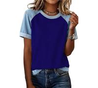 Jeansbluse Damen Kurzarm Bluse Sommer Shirt Elegant Tshirt Oversize T-Shirt Oberteile Hemd Rundhals Shirts Ausschnitt Damenbluse Oberteil Pullover Für Kleidung Königsblau XXL