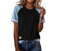 Jeansbluse Damen Kurzarm T Shirt Sommer Blusenshirt Freizeit Bluse Lässig Baseball Tshirt Oberteile Blusen Elegant Damenblusen Leichte Sweatshirt Kleidung Frauen Top