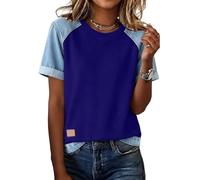 Jeansbluse Damen Kurzarm T Shirt Sommer Blusenshirt Freizeit Bluse Lässig Baseball Tshirt Oberteile Blusen Elegant Damenblusen Leichte Sweatshirt Kleidung Frauen Top