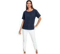 Jeansbluse HEINE, Damen, Gr. 48, blau (dunkelblau), 72% Baumwolle, 27% Polyester, 1% Elasthan, unifarben, Rundhals, Blusen Jeansbluse (24156228-48) dunkelblau