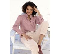 Jeansbluse HEINE, Damen, Gr. 42, lila (hortensie), 98% Baumwolle, 2% Elasthan, unifarben, Rundhals, Blusen Jeansbluse (64981637-42) hortensie