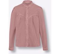 Jeansbluse HEINE, Damen, Gr. 34, lila (hortensie), 98% Baumwolle, 2% Elasthan, unifarben, Rundhals, Blusen Jeansbluse (64981637-34) hortensie