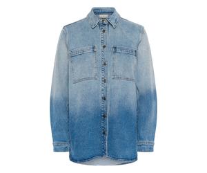 Jeansbluse KAFFE "Jeanshemd KAmiala", Damen, Gr. 36, blau (light blau denim ombre), Obermaterial: 98% Baumwolle CO. 2% Elasthan EL., Blusen Jeansbluse (91883102-36) light blau denim ombre