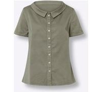 Kurzarmbluse HEINE, Damen, Gr. 48, grün (khaki), 98% Baumwolle, 2% Elasthan, unifarben, Rundhals, Blusen (65484227-48) khaki
