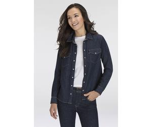 Jeansbluse LEVI'S "ESSENTIAL WESTERN", Damen, Gr. S (36), blau (today's news), Denim/Jeans, Obermaterial: 91% Baumwolle, 9% Leinen, Basic, figurbetont hüftbedeckend, eckige 1-Knopf-Manschette mit Schl