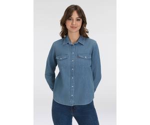 Jeansbluse LEVI'S "ESSENTIAL WESTERN", Damen, Gr. XS (34), play break, Denim/Jeans, Obermaterial: 91% Baumwolle, 9% Leinen, Basic, figurbetont hüftbedeckend, eckige 1-Knopf-Manschette mit Schlitz, Blu