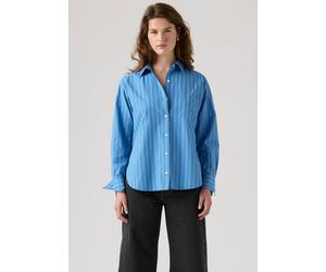 Jeansbluse LEVI'S "HARLIE BOYFRIEND SHIRT", Damen, Gr. M (38), telma stripe parisian blau poplin, Web, Obermaterial: 100% Baumwolle, relaxed fit Po-bedeckend, 2-Knopf-Manschette, Blusen Jeansbluse, mi