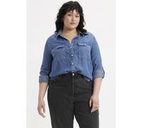 Jeansbluse LEVI'S PLUS "DOREEN UTILITY", Damen, Gr. XXL (50/52), blau (in patches), Denim/Jeans, Obermaterial: 100% Lyocell, unifarben, regular fit normal, mit Aufschlag, Blusen Jeansbluse, mit Tasche