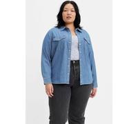 Jeansbluse LEVI'S PLUS "ESSENTIAL WESTERN", Damen, Gr. XXL (50/52), blau (going steady), Denim/Jeans, Obermaterial: 100% Baumwolle, 1-Knopf-Manschette, Blusen Jeansbluse, mit zwei Brusttaschen und Dru