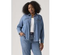 Jeansbluse LEVI'S PLUS "PL ULTIMATE WESTERN T3", Damen, Gr. XXXL (54/56), blau (mighty fine), Web, Obermaterial: 100% Baumwolle, unifarben, regular fit normal, ohne Ausschnitt, Manschette, Blusen Jean