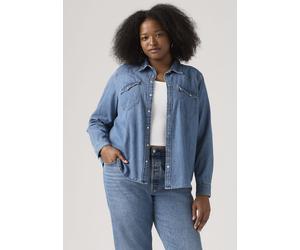 Jeansbluse LEVI'S PLUS "PL ULTIMATE WESTERN T3", Damen, Gr. XXXL (54/56), blau (mighty fine), Web, Obermaterial: 100% Baumwolle, unifarben, regular fit normal, ohne Ausschnitt, Manschette, Blusen Jean