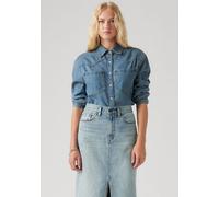 Jeansbluse LEVI'S "TEODORA WESTERN SHIRT", Damen, Gr. S (36), blau (going steady 7), Web, Obermaterial: 60% Lyocell, 40% Baumwolle, hüftbedeckend, Blusen Jeansbluse, mit Druckknöpfen (24289253-S) goin