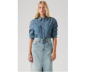 Jeansbluse LEVI'S "TEODORA WESTERN SHIRT", Damen, Gr. XS (34), blau (going steady 7), Web, Obermaterial: 60% Lyocell, 40% Baumwolle, hüftbedeckend, Blusen Jeansbluse, mit Druckknöpfen (24289253-XS) go