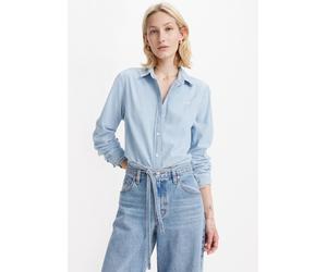 Jeansbluse LEVI'S "THE CLASSIC BW SHIRT", Damen, Gr. L, blau (dazed light stone), Web, Obermaterial: 100% Baumwolle, unifarben, regular fit normal, V-Ausschnitt, mit Knöpfen, Blusen Jeansbluse (870539