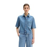 Jeansbluse MARC O'POLO "aus Lyocell-Leinen-Baumwolle-Mix", Damen, Gr. S, light blau, Obermaterial: 61% Lyocell, 20% Leinen, 19% Baumwolle, unifarben, loose fit normal, normaler Saum, Blusen Jeansbluse
