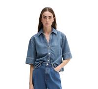 Jeansbluse MARC O'POLO "aus Organic Cotton-Lyocell-Mix", Damen, Gr. XS, blau (medium blau), Obermaterial: 76% Lyocell, 24% Baumwolle, unifarben, regular fit bauchfrei, normaler Saum, Blusen Jeansbluse