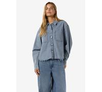Jeansbluse NOISY MAY "NMALVA L/S DENIM SH SHCKET AZ452LB", Damen, Gr. M, light blau denim, Denim/Jeans, Obermaterial: 100% Baumwolle, unifarben, oversize normal, Blusen Jeansbluse (27296467-M) light b
