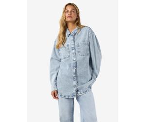 Jeansbluse NOISY MAY "NMALVA L/S DENIM SHACKET AZ352LB NOOS", Damen, Gr. XL, blau (light blau denim), Denim/Jeans, Obermaterial: 100% Baumwolle, unifarben, Blusen Jeansbluse (38754064-XL) light blau d
