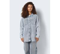 Jeansbluse NOISY MAY "NMALVA L/S DENIM SHACKET AZ352LB NOOS", Damen, Gr. XS, blau (light blau denim), Denim/Jeans, Obermaterial: 100% Baumwolle, unifarben, Blusen Jeansbluse (38754064-XS) light blau d