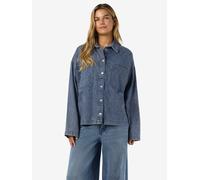 Jeansbluse NOISY MAY "NMENZA L/S OVERSIZE SHIRT MG004MB NOOS", Damen, Gr. S, medium blau denim, Denim/Jeans, Obermaterial: 100% Baumwolle, unifarben, oversize normal, Blusen Jeansbluse (40829640-S)