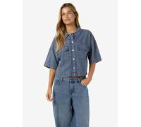 Jeansbluse NOISY MAY "NMENZA S/S REG CROP SHIRT MG004MB NOOS", Damen, Gr. M, medium blau denim, Denim/Jeans, Obermaterial: 100% Baumwolle, unifarben, oversize normal, Blusen Jeansbluse (62515323-M)