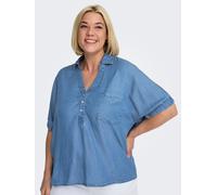 Jeansbluse ONLY CARMAKOMA "CARCHARIS LIFE CAP SLEEVE SHIRT PNT", Damen, Gr. 48, medium blau denim, Web, Obermaterial: 100% Lyocell, unifarben, normal, V-Ausschnitt, elastischer Bund, Blusen Jeansbluse