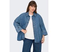 Jeansbluse ONLY CARMAKOMA "CARGRACE 3/4 DNM SHIRT CRO", Damen, Gr. 44, blau (medium blau denim), Denim/Jeans, Obermaterial: 100% Baumwolle, unifarben, hüftlang, Blusen Jeansbluse (41666267-44) medium