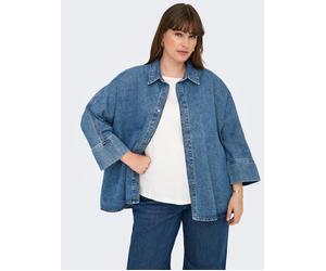 Jeansbluse ONLY CARMAKOMA "CARGRACE 3/4 DNM SHIRT CRO", Damen, Gr. 50, blau (medium blau denim), Denim/Jeans, Obermaterial: 100% Baumwolle, unifarben, hüftlang, Blusen Jeansbluse (41666267-50) medium