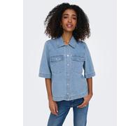 Jeansbluse ONLY "ONLBELLE S/S SHIRT DNM GUA NOOS", Damen, Gr. L, blau (light blau denim), Denim/Jeans, Obermaterial: 100% Baumwolle, unifarben, regular fit hüftlang, Blusen Jeansbluse, mit Halbarm (88