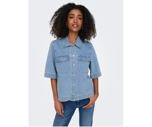 Jeansbluse ONLY "ONLBELLE S/S SHIRT DNM GUA NOOS", Damen, Gr. XL, blau (light blau denim), Denim/Jeans, Obermaterial: 100% Baumwolle, unifarben, regular fit hüftlang, Blusen Jeansbluse, mit Halbarm (8