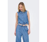 Jeansbluse ONLY "ONLBRIAR S/L PEARL KNOT SHIRT DNM QYT", Damen, Gr. L, blau (medium blau denim), Denim/Jeans, Obermaterial: 100% Baumwolle, unifarben, normal, Blusen Jeansbluse, Baumwolle (48992204-L)