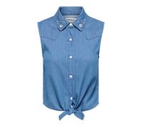 Jeansbluse ONLY "ONLBRIAR S/L PEARL KNOT SHIRT DNM QYT", Damen, Gr. S, blau (medium blau denim), Denim/Jeans, Obermaterial: 100% Baumwolle, unifarben, normal, Blusen Jeansbluse, Baumwolle (48992204-S)