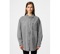 Jeansbluse PIECES "PCMAISIE LS DENIM SHIRT NOOS BC", Damen, Gr. L, grau (grau denim), Denim/Jeans, Obermaterial: 100% Baumwolle, unifarben, oversize hüftbedeckend, Blusen Jeansbluse (48564525-L) grau