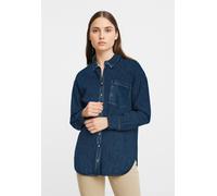 Jeansbluse PIECES "PCMAISIE LS DENIM SHIRT NOOS BC", Damen, Gr. S, blau (dunkelblau denim), Denim/Jeans, Obermaterial: 100% Baumwolle, unifarben, oversize hüftbedeckend, Blusen Jeansbluse (47452565-S)