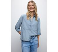 Jeansbluse STREET ONE, Damen, Gr. 34, light blau washed, Jeans, 60% Lyocell, 40% Baumwolle, unifarben, normal normal, V-Ausschnitt, abgesteppt, Blusen Jeansbluse, mit Knopfleiste (74418843-34) light b