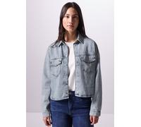 Jeansbluse STREET ONE STUDIO, Damen, Gr. 44, blau (light blau authentic wash), Jeans, 70% Baumwolle, 30% Lyocell, unifarben, gerade normal, V-Ausschnitt, Bündchen, Blusen Jeansbluse, mit Brusttaschen