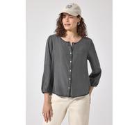 Jeansbluse STREET ONE STUDIO, Damen, Gr. 46, tencel grau, Jeans, 100% Lyocell, unifarben, normal normal, Rundhals, elastischer Bund, Blusen Jeansbluse, in Denim-Optik (14046058-46) tencel grau