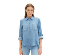 Jeansbluse TOM TAILOR Gr. 46, blau (clean mid stone blue) Damen Blusen langarm mit Lyocell und Kentkragen (14566834-46)