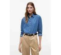 Jeansbluse TOMMY HILFIGER "LIGHT DENIM BOXY SHIRT LS", Damen, Gr. 46, blau (mid blau wash), Denim/Jeans, Obermaterial: 100% Baumwolle, unifarben, regular fit normal, Rundhals, eingesetzt Manschette, B