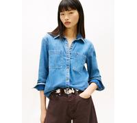 Jeansbluse TOMMY JEANS "REGULAR FIT SHIRT", Damen, Gr. L (40), denim medium, Denim/Jeans, Obermaterial: 76% Baumwolle, 24% Lyocell, unifarben, regular fit, Blusen Jeansbluse (17794767-L)